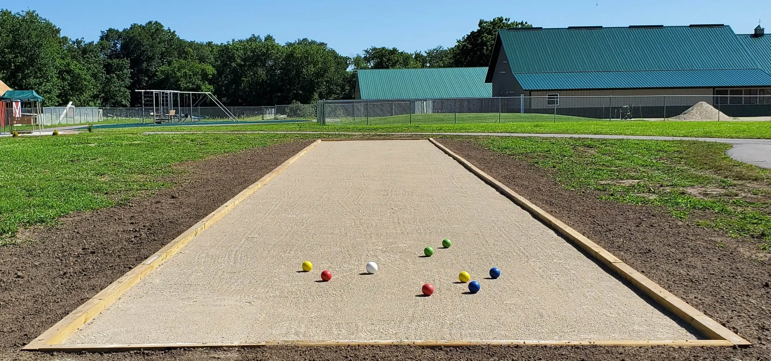 Out door bocce ball court on a bright sunny day